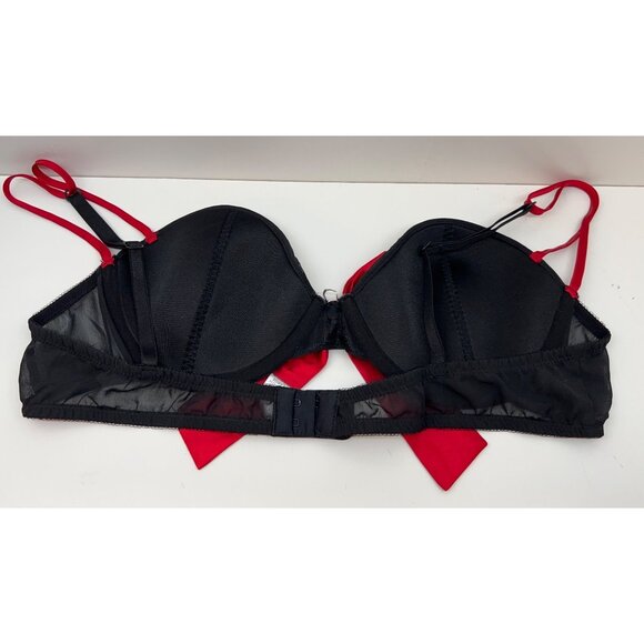 Fredericks Of Hollywood X-Large Black & Red Satin Bra With Bow - Picture 3 of 5